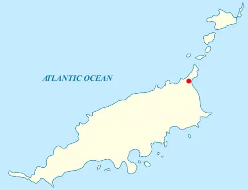 The red dot is where the fossil site was on Fernando de Noronha