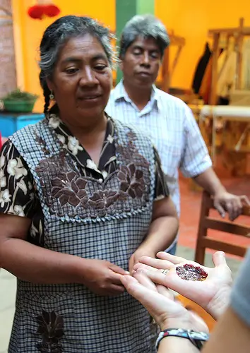Frederico Chavez Sosa, his wife Dolores Santiago Arrellanas and their family have a reputation for selling and producing high-quality handcrafted rugs and other items using Cochineal
