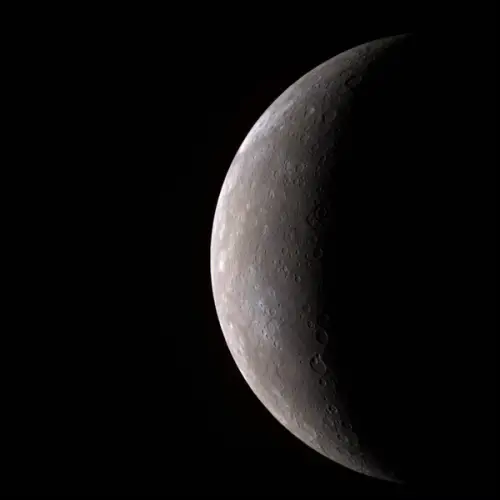 An image of the planet Mercury, taken from MESSENGER in 2008